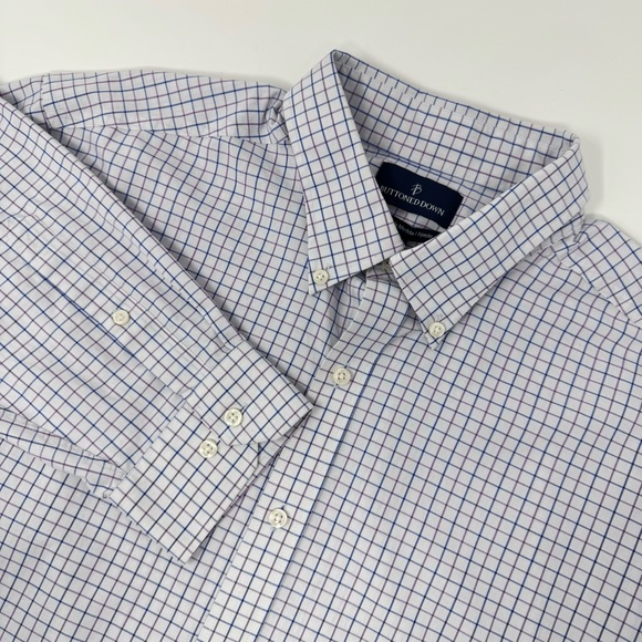 Buttoned Down Mens 18 1/2 White Multicolor Check‎ LS Dress Casual Shirt 34 - Picture 1 of 12